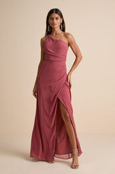 Adeline Rusty Rose One-Shoulder Scarf Maxi Dress