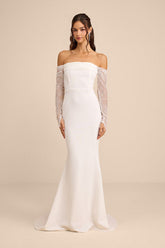 Anabella White Off-the-Shoulder Mermaid Maxi Dress