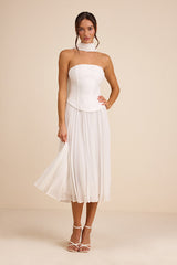Laubrey White Floral Jacquard Midi Dress and Scarf Set