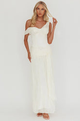 Keia Crepe Chiffon One-Shoulder Maxi Dress Oyster
