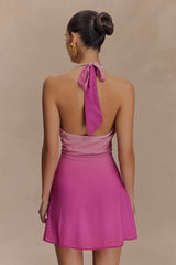 Malakhai Chiffon Halter Mini Dress - Ombre Pink