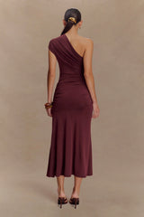 Chloe Peached Jersey One Shoulder Midi Dress - Mahogany