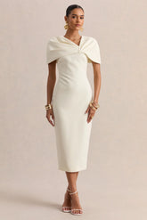 Novalie | Cream V-Neck Midi Dress With Twist-Detail