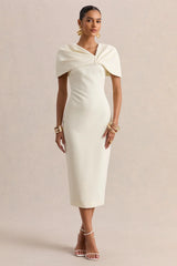Novalie | Cream V-Neck Midi Dress With Twist-Detail