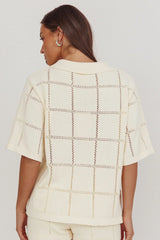 Sailor Knit Gold Button Top Cream