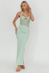 Sandy Shell Buckle Halter Maxi Dress Sage