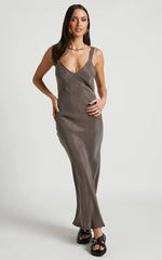 Kaya Midi Dress - Cupro Slip Dress in Warm Grey