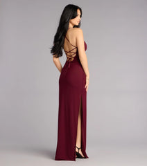 Adriane Beaded Floral Lace-Up Formal Dress