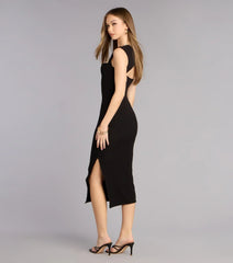 Soft Curve Alert Rib Knit Midi Dress