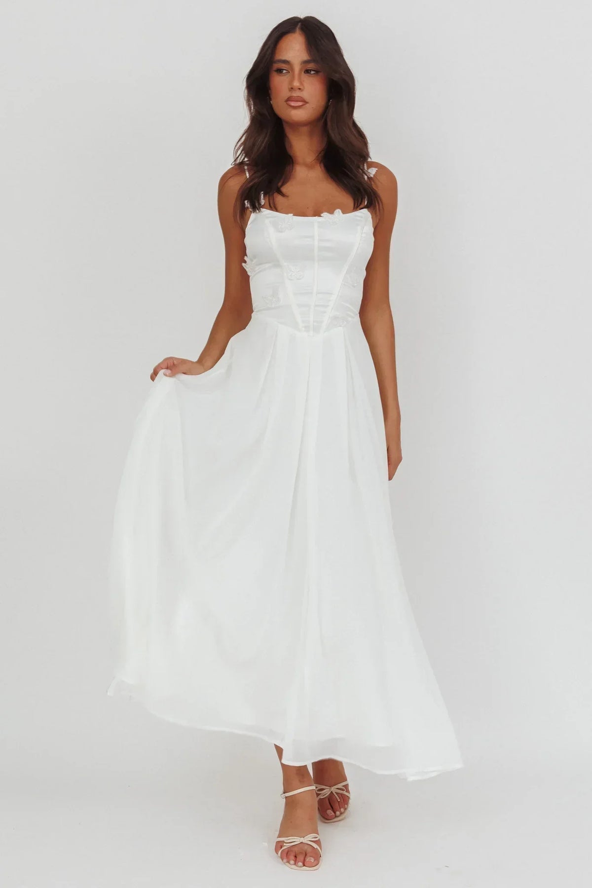 Lora Cami Strap Butterfly Dress White